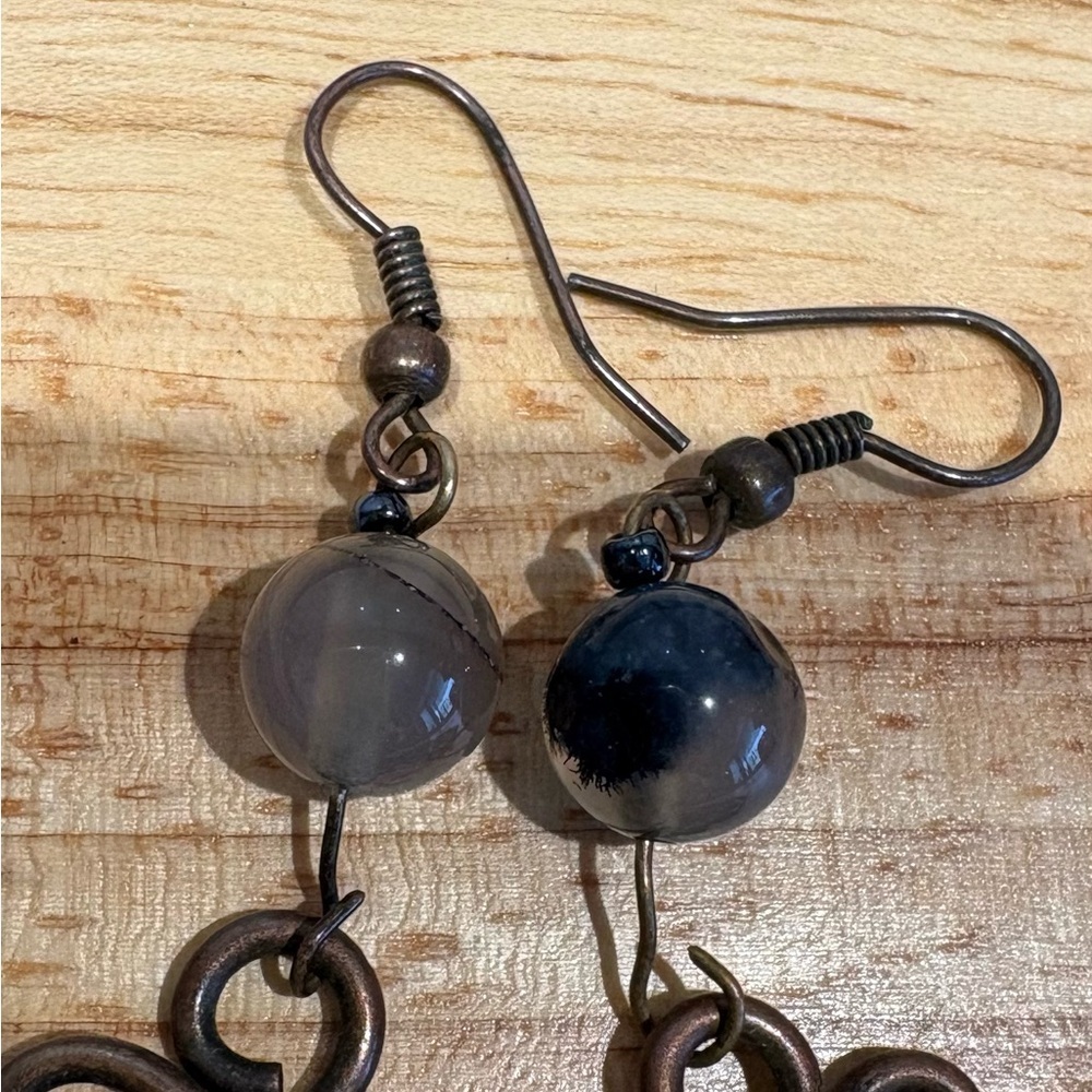 Celtic Knot Antique Copper Wire Wrap Dangle Earrings with Agate Beads - Picture 11 of 15